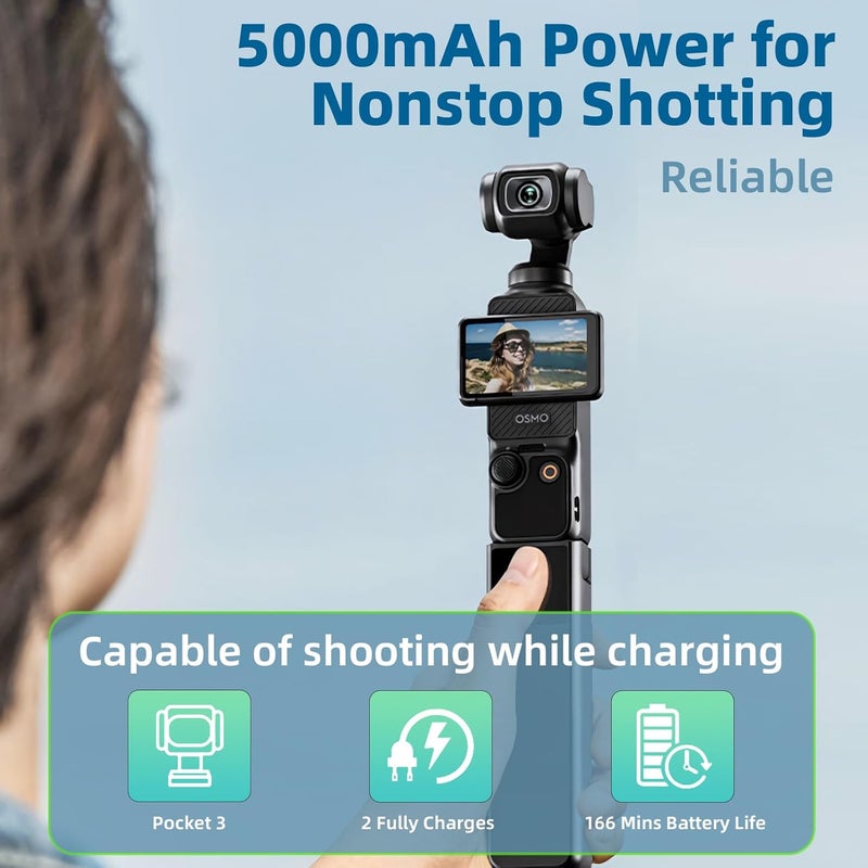 ADDPOWER Battery Handle Compatible with DJI osmo Pocket 3, Portable osmo Pocket 3 Battery Handle, Built-in 5000mAh Battery, Reserved 1/4” Thread, 22.5W Fast Charging (1pcs) - Image 2